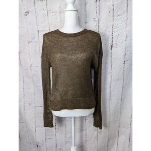 All Saints‎ Brown And Gold Metallic Open Knit Sweater sz XS Viscose Nylon Mohair